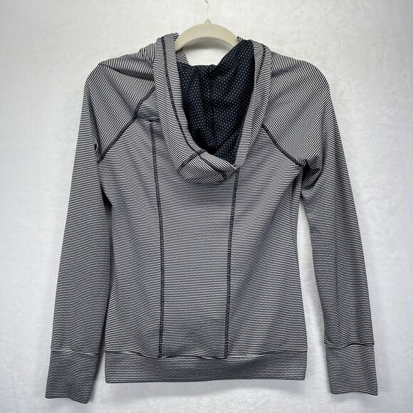 Athleta 1/2 Zip Hoodie Women’s Size XS Striped Heavenly Hail Thumb Hole - Picture 7 of 10